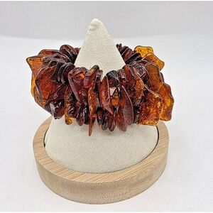 Natural Amber Bracelet Stretch 6.5-8" Polished Nuggets 3 Rows 1.25" Wide